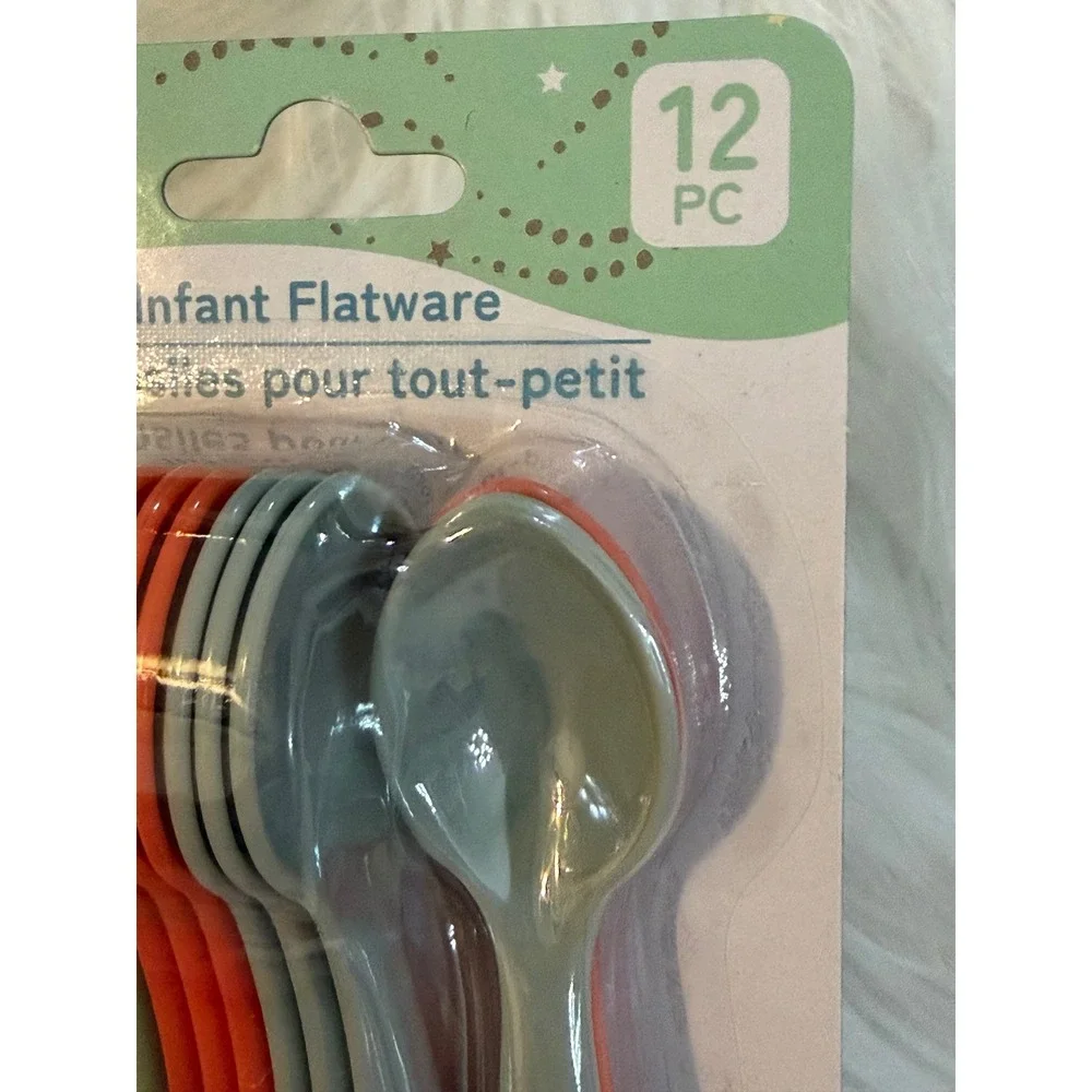Angel of Mine Infant Flatware 12 Piece BPA Free Plastic Spoons Green Orange Grey